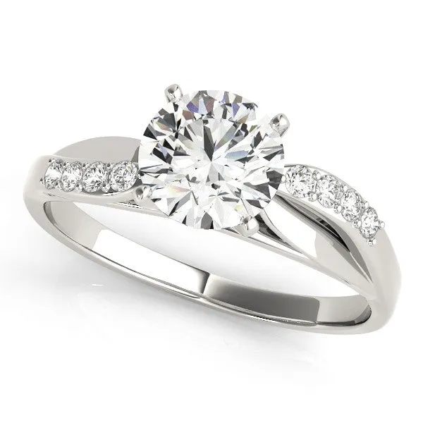 14K White Gold Round Brilliant Diamond Bypass Engagement Ring With Pave Accents