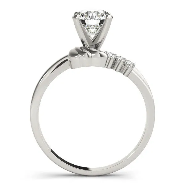 14K White Gold Round Brilliant Diamond Bypass Engagement Ring With Pave Diamond Accents