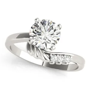 14K White Gold Round Brilliant Diamond Bypass Engagement Ring With Pave Diamond Accents