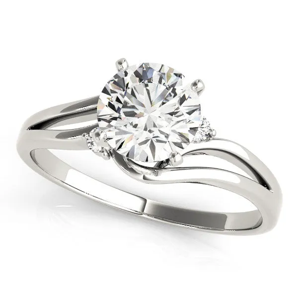 14K White Gold Round Brilliant Diamond Bypass Solitaire Engagement Ring