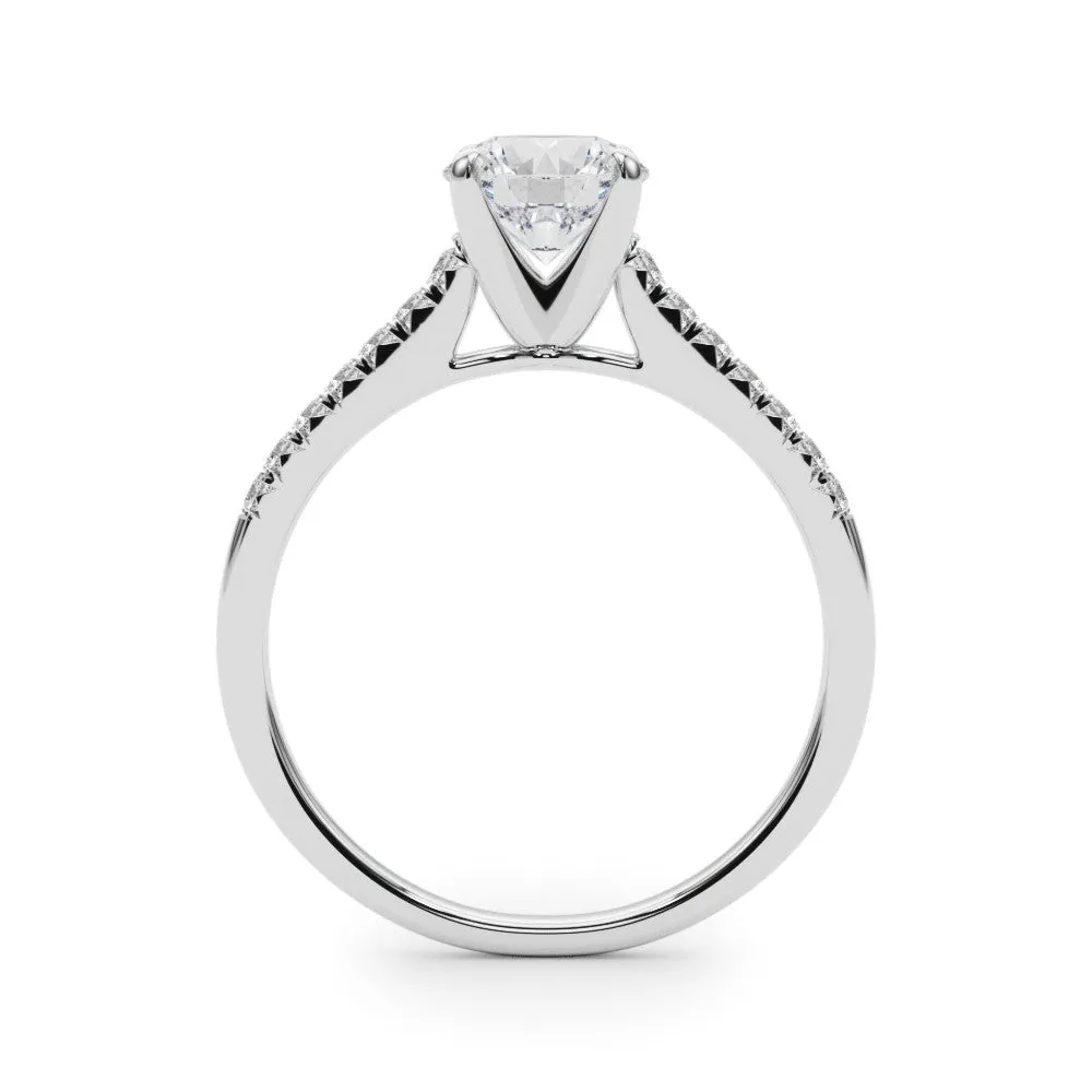 14K White Gold Round Brilliant Diamond Cathedral Engagement Ring With Pave Accent Diamonds