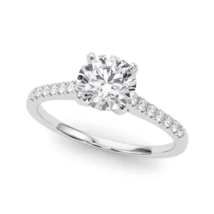 14K White Gold Round Brilliant Diamond Cathedral Engagement Ring With Pave Accent Diamonds