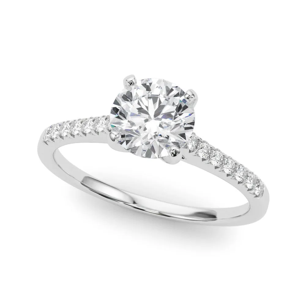 14K White Gold Round Brilliant Diamond Cathedral Engagement Ring With Pave Accent Diamonds