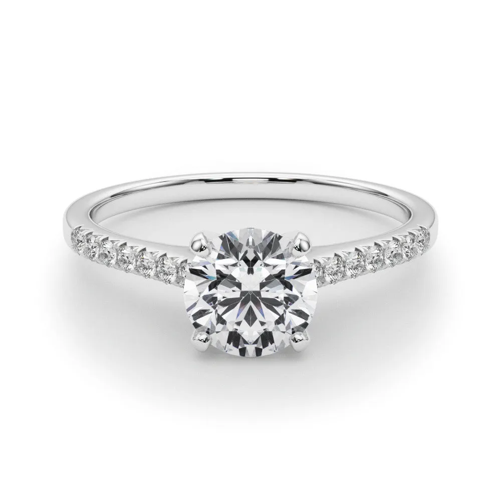 14K White Gold Round Brilliant Diamond Cathedral Engagement Ring With Pave Accent Diamonds
