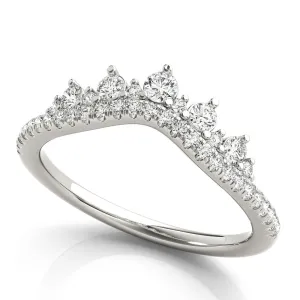 14K White Gold Round Brilliant Diamond Curved Wedding Ring (.38ctw)