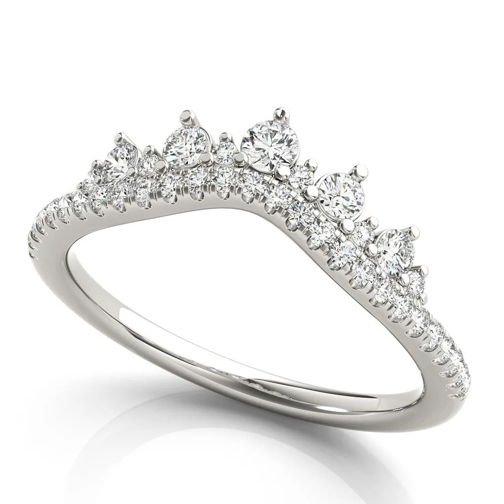 14K White Gold Round Brilliant Diamond Curved Wedding Ring (.38ctw)