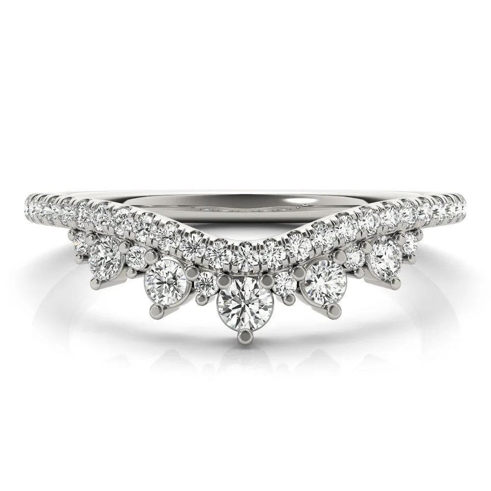 14K White Gold Round Brilliant Diamond Curved Wedding Ring (.38ctw)