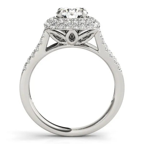 14K White Gold Round Brilliant Diamond Cushion Split Shank Engagement Ring With Pave Accents (1.88ctw)