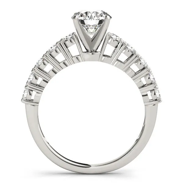 14K White Gold Round Brilliant Diamond Engagement Ring With Basket Pave Accents