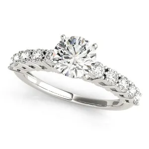 14K White Gold Round Brilliant Diamond Engagement Ring With Basket Pave Accents