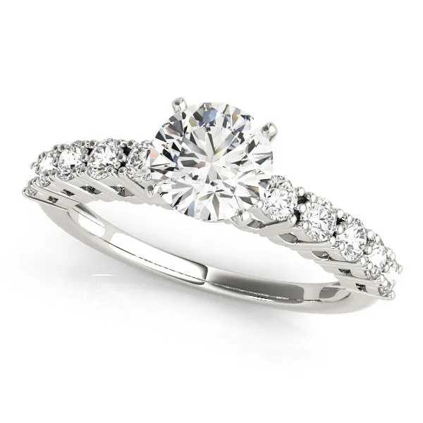 14K White Gold Round Brilliant Diamond Engagement Ring With Basket Pave Accents