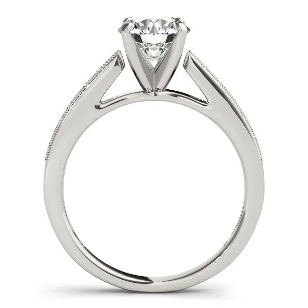 14K White Gold Round Brilliant Diamond Engagement Ring With Beaded Channel Set Accents (1.17ctw)