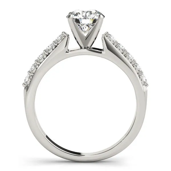 14K White Gold Round Brilliant Diamond Engagement Ring With Bezel Pave Accents