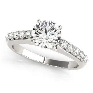 14K White Gold Round Brilliant Diamond Engagement Ring With Bezel Pave Accents