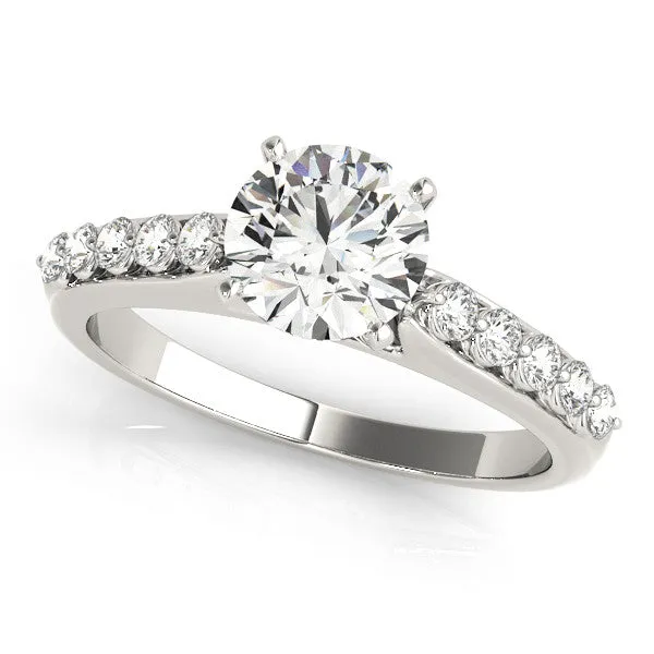 14K White Gold Round Brilliant Diamond Engagement Ring With Bezel Pave Accents