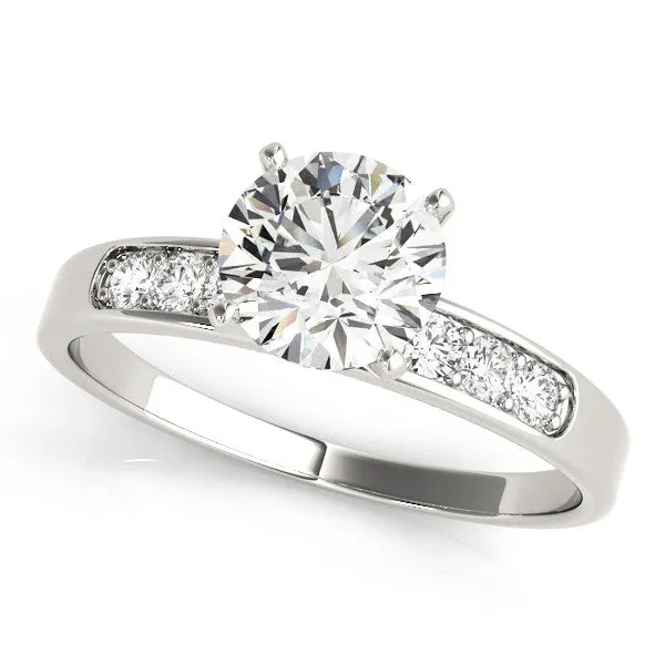 14K White Gold Round Brilliant Diamond Engagement Ring With Channel Diamond Accents