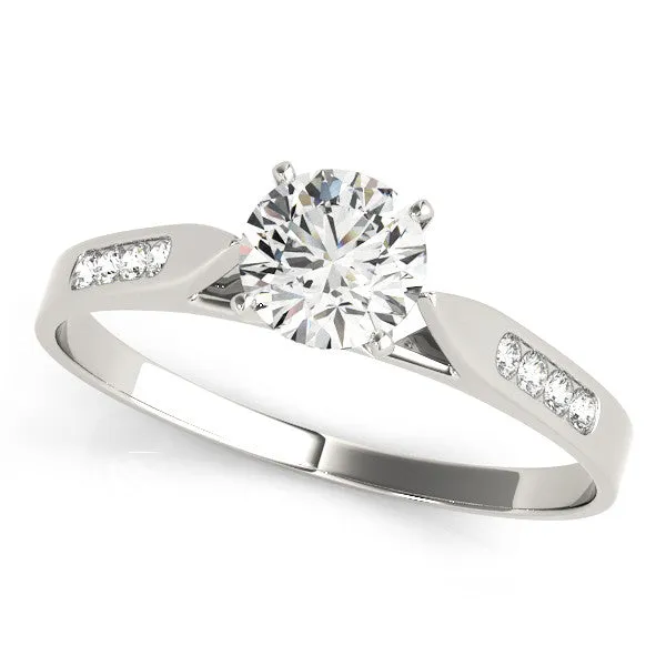14K White Gold Round Brilliant Diamond Engagement Ring With Channel Diamond Accents