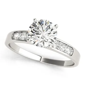 14K White Gold Round Brilliant Diamond Engagement Ring With Channel Diamond Accents