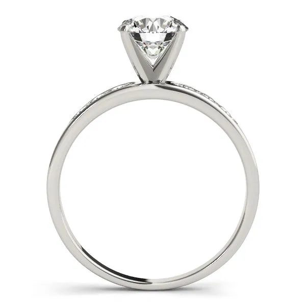 14K White Gold Round Brilliant Diamond Engagement Ring With Channel Diamond Accents