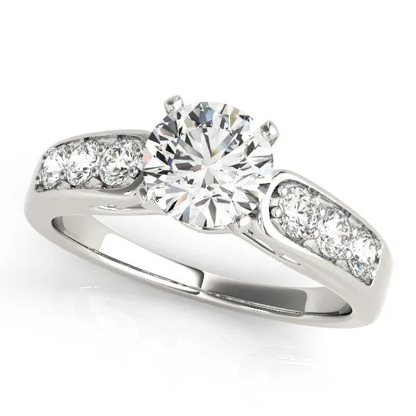 14K White Gold Round Brilliant Diamond Engagement Ring With Channel Set Accents