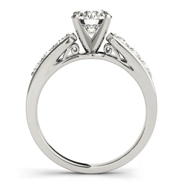 14K White Gold Round Brilliant Diamond Engagement Ring With Channel Set Accents