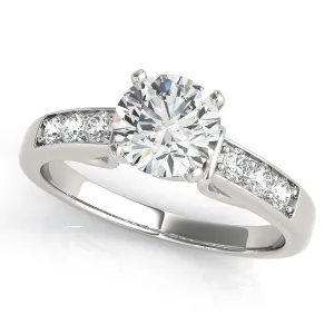 14K White Gold Round Brilliant Diamond Engagement Ring With Channel Set Accents