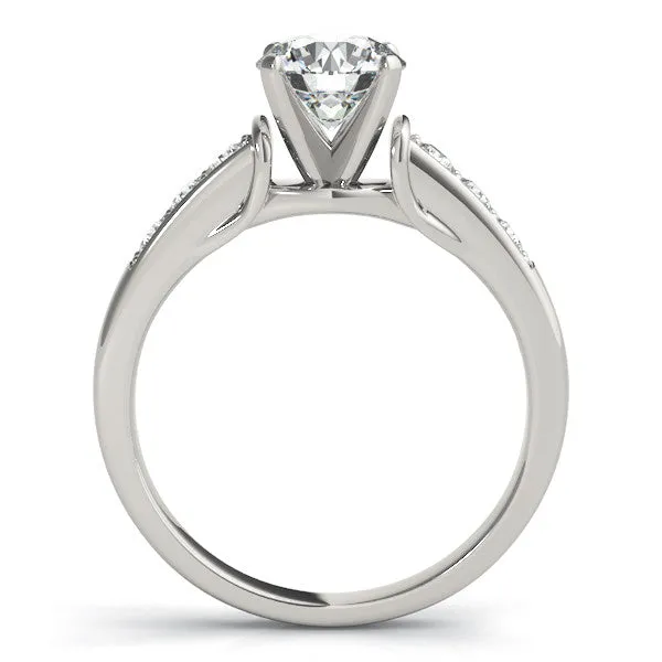 14K White Gold Round Brilliant Diamond Engagement Ring With Channel Set Accents
