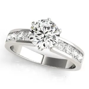 14K White Gold Round Brilliant Diamond Engagement Ring With Channel Set Accents