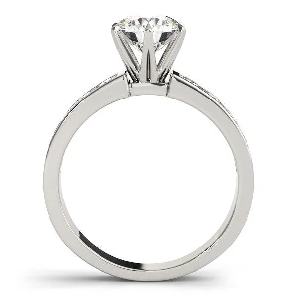14K White Gold Round Brilliant Diamond Engagement Ring With Channel Set Accents