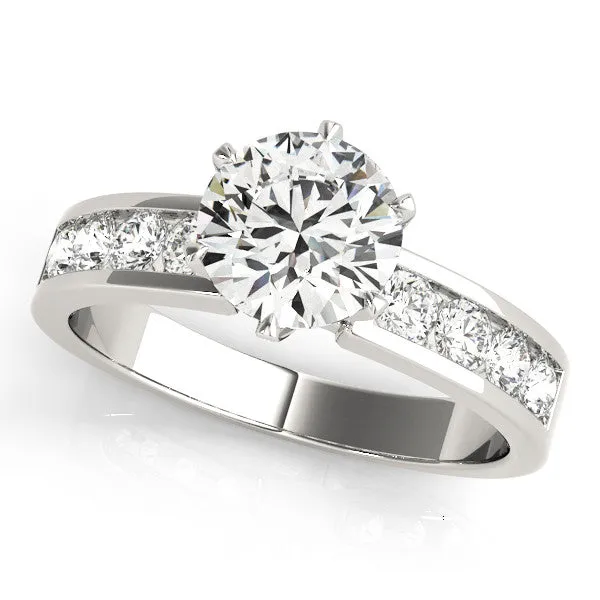 14K White Gold Round Brilliant Diamond Engagement Ring With Channel Set Accents