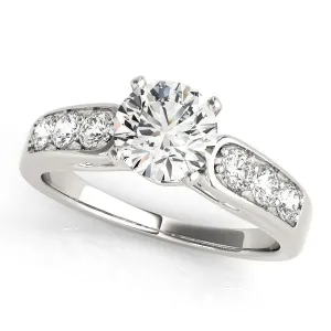 14K White Gold Round Brilliant Diamond Engagement Ring With Channel Set Accents