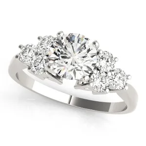 14K White Gold Round Brilliant Diamond Engagement Ring With Cluster Diamond Accents