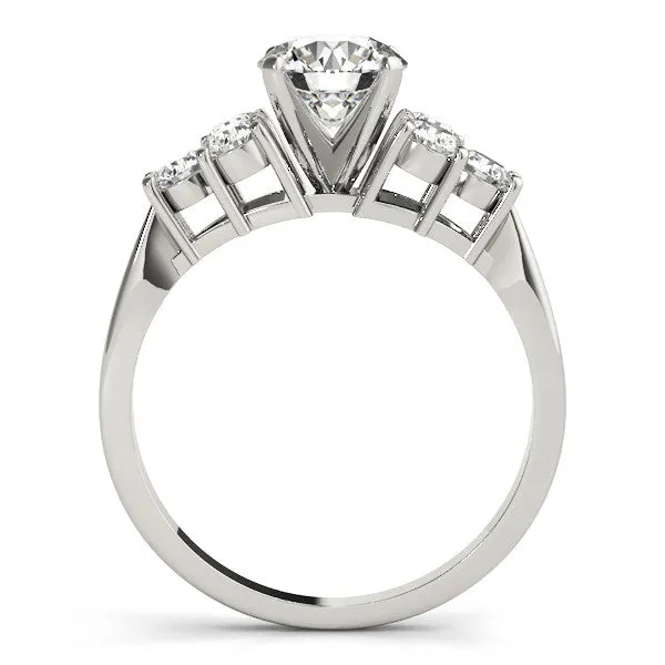 14K White Gold Round Brilliant Diamond Engagement Ring With Cluster Diamond Accents