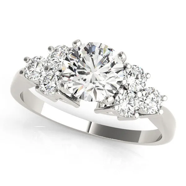 14K White Gold Round Brilliant Diamond Engagement Ring With Cluster Diamond Accents