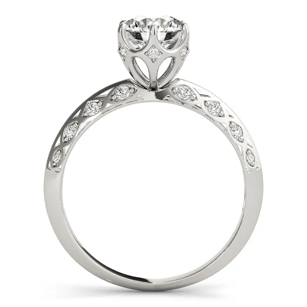 14K White Gold Round Brilliant Diamond Engagement Ring With Diamond Scalloped Accents (1.10ctw)