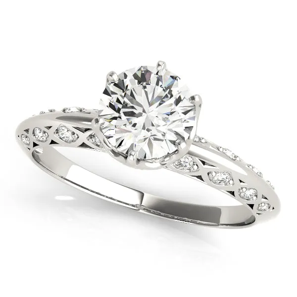 14K White Gold Round Brilliant Diamond Engagement Ring With Diamond Scalloped Accents (1.10ctw)