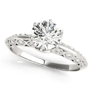 14K White Gold Round Brilliant Diamond Engagement Ring With Diamond Scalloped Accents (1.10ctw)