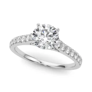 14K White Gold Round Brilliant Diamond Engagement Ring With French Pave Accent Diamonds
