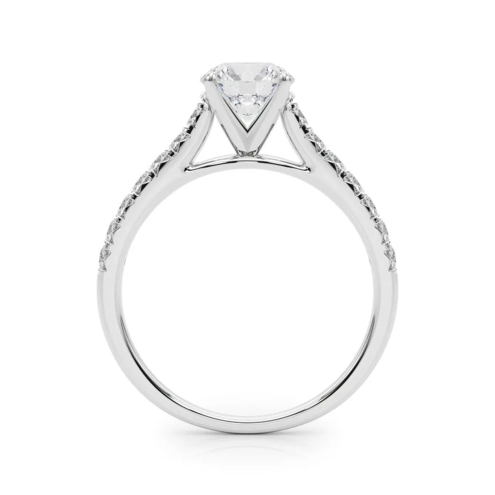 14K White Gold Round Brilliant Diamond Engagement Ring With French Pave Accent Diamonds