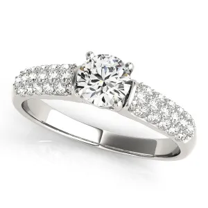 14K White Gold Round Brilliant Diamond  Engagement Ring With Micro Pave Accents