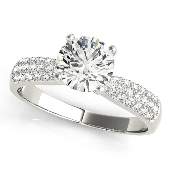 14K White Gold Round Brilliant Diamond Engagement Ring With Micro Pave Accents