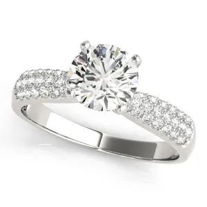 14K White Gold Round Brilliant Diamond Engagement Ring With Micro Pave Accents
