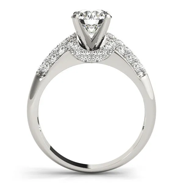 14K White Gold Round Brilliant Diamond Engagement Ring With Micro Pave Accents