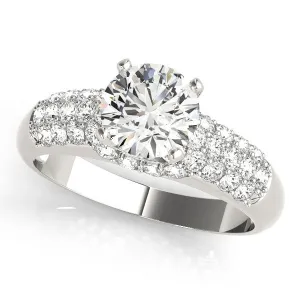 14K White Gold Round Brilliant Diamond Engagement Ring With Micro Pave Accents
