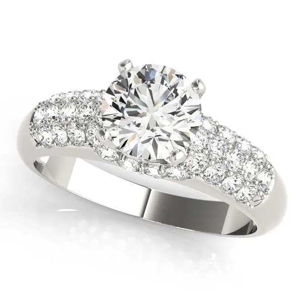 14K White Gold Round Brilliant Diamond Engagement Ring With Micro Pave Accents