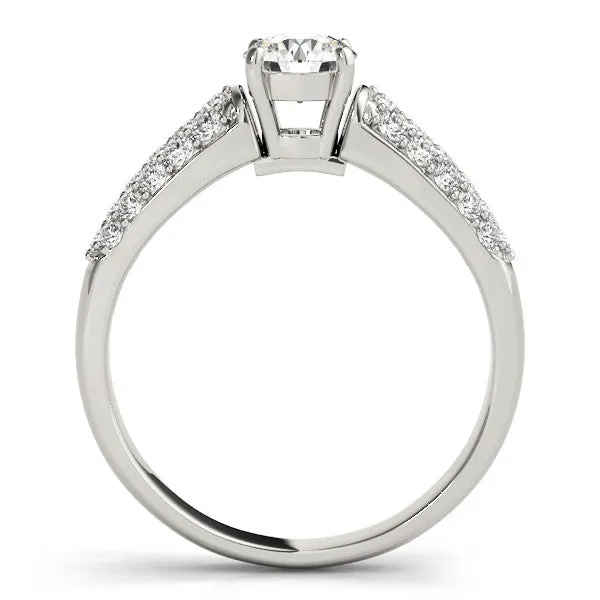 14K White Gold Round Brilliant Diamond  Engagement Ring With Micro Pave Accents