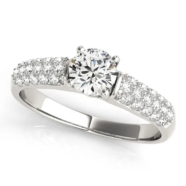 14K White Gold Round Brilliant Diamond  Engagement Ring With Micro Pave Accents