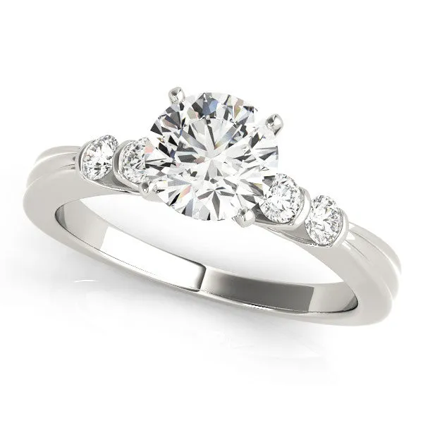 14K White Gold Round Brilliant Diamond Engagement Ring With Modern Prong Accents