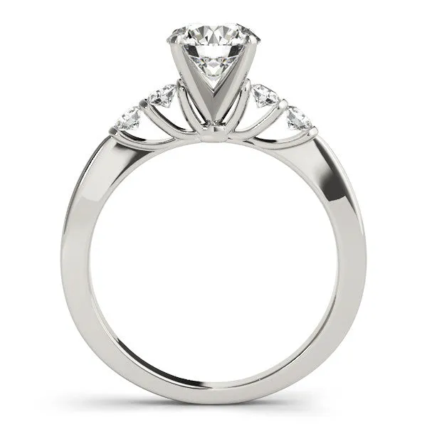 14K White Gold Round Brilliant Diamond Engagement Ring With Modern Prong Accents