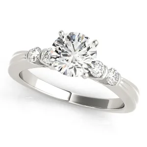 14K White Gold Round Brilliant Diamond Engagement Ring With Modern Prong Accents